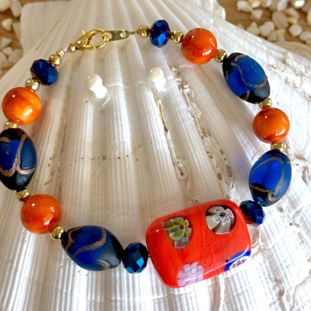 Blue & Orange Lampwork Bracelet